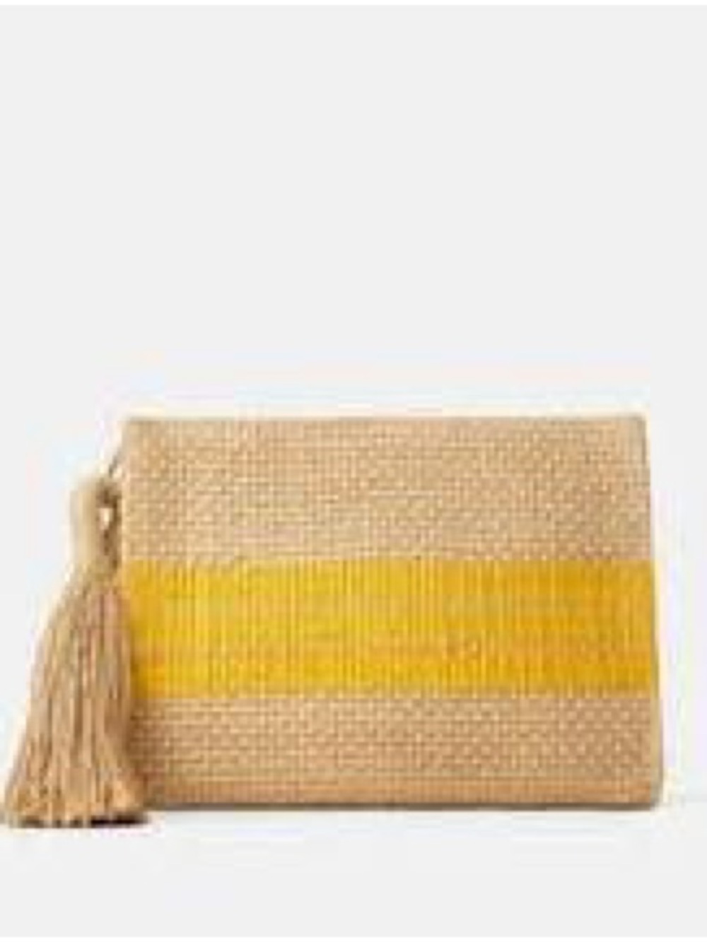 Zara Beige Jute Clutch with Yellow Stripe and Tassel